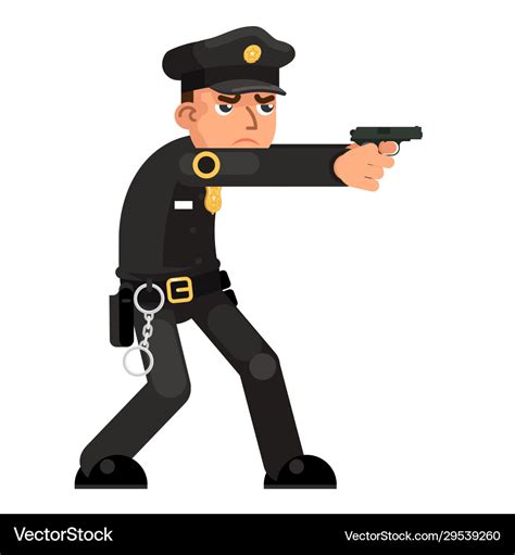 Policeman gun weapon attack shoot character Vector Image