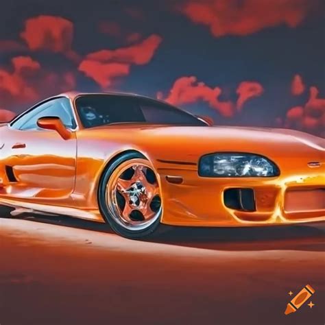 Candy orange supra mk4 in a beautiful setting on Craiyon