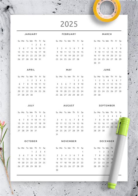 Yearly Calendar Free Printable