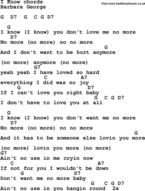 Song lyrics with guitar chords for I Know