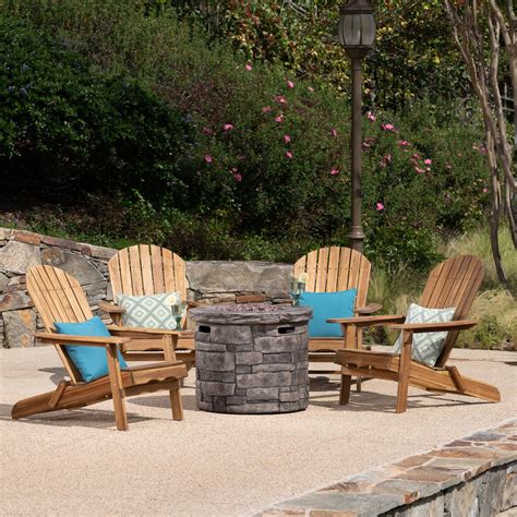 Royalty Outdoor 5 Piece Acacia Wood Adirondack Chair Set with Light ...