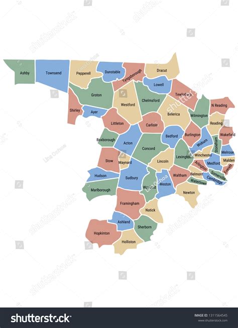 Middlesex County Map Massachusetts Stock Vector (Royalty Free ...