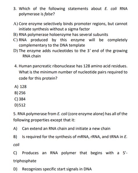 Solved 3. Which of the following statements about E. coli | Chegg.com