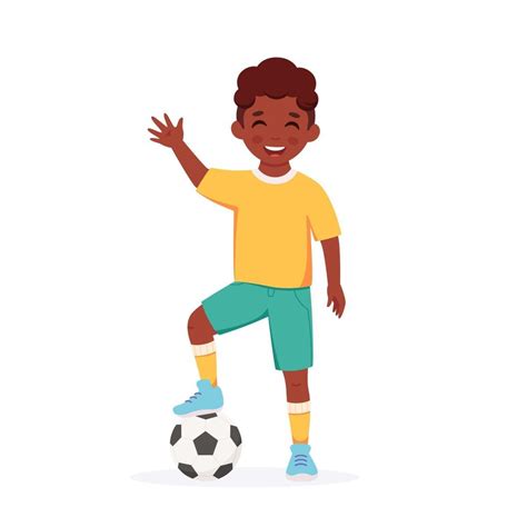 Black boy playing football. Kids outdoor activity 3192564 Vector Art at ...