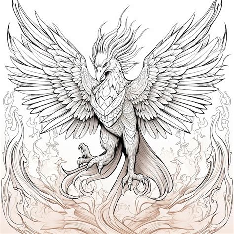 Artistic Phoenix Coloring Sheet Expressive and Detailed | Premium AI ...