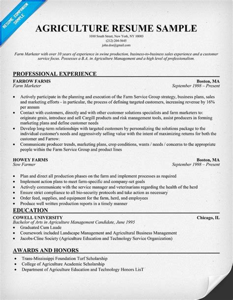 Agriculture Resume Objective Examples | Resume Template