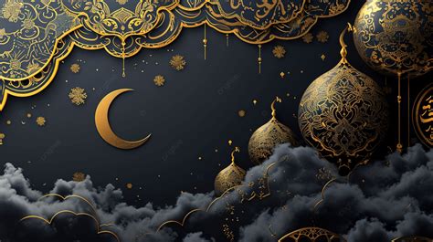 Ramadan Kareem Islamic With Cloud Background Black And Gold, Ramadan ...