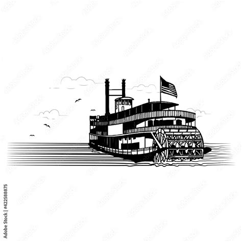 Sternwheeler River Boat Paddle Wheeler Vector Illustration Paddle ...