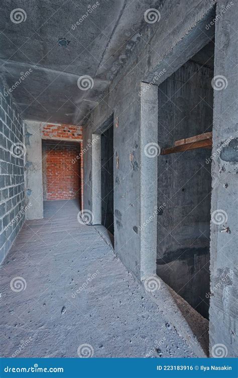 Empty Concrete Elevator Shaft in Building. Walls are Not Plastered ...