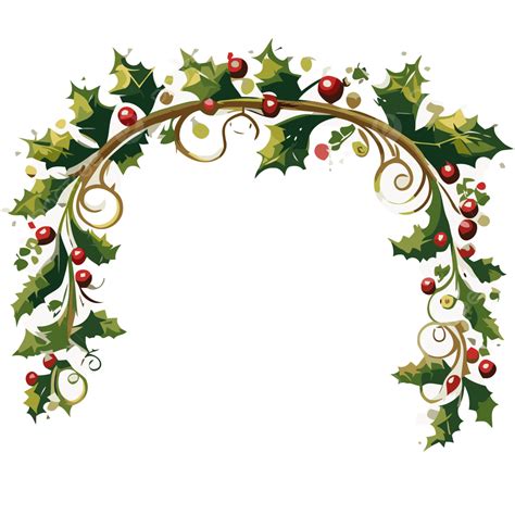 Christmas Garland Border Vector, Sticker Clipart Beautiful Holly Wreath ...