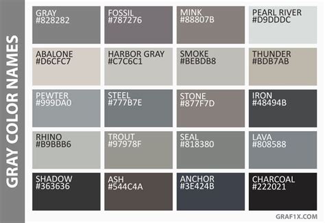 Shades Of Grey Color Chart With Names - Euaquielela