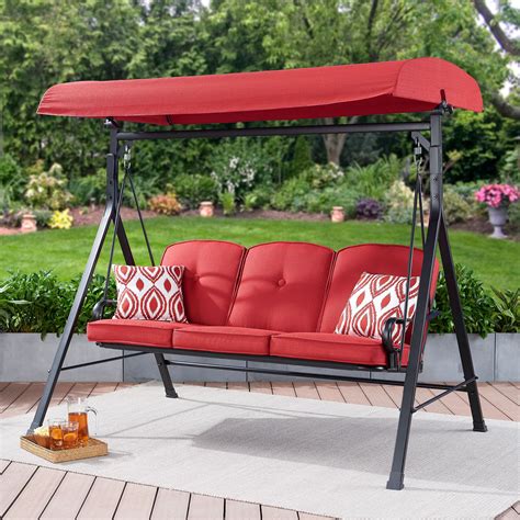 Mainstays Carson Creek Outdoor 3-Seat Porch Swing with Canopy, Red ...