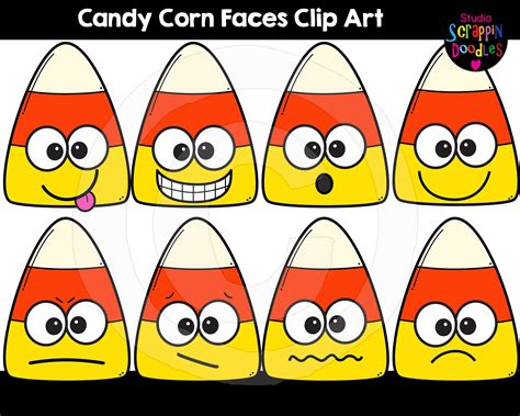 Halloween Candy Corn Faces Clip Art Cute Expression / Emotion Graphics ...