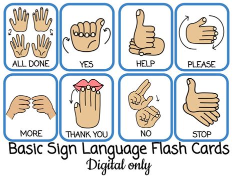 Basic Sign Language DIGITAL Pack. 16 Sign Language Cards, ASL - Etsy