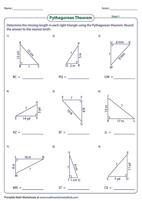 Pythagorean Theorem Triples Worksheets