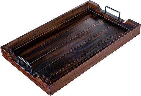 NOQRA Wooden Serving Tray 20 Inch with Strong Black Metal Handles ...