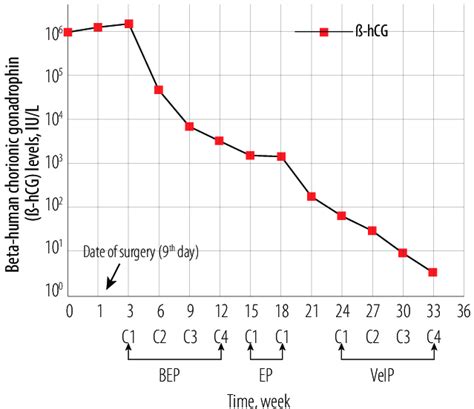 Serum β-human chorionic gonadotropin levels as a fraction of time on a ...