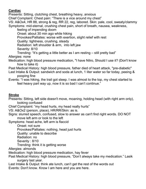 Medical Patient Scenario Cards