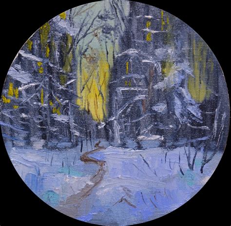 ArtStation - Snowy forest and sunset - oil painting