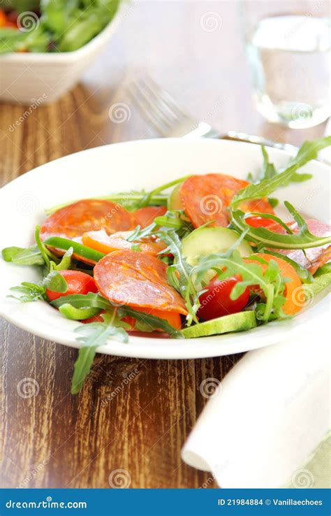 Sausage or Chorizo salad stock photo. Image of appetizer - 21984884