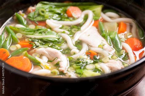 chicken pho with udon noodles Stock Photo | Adobe Stock