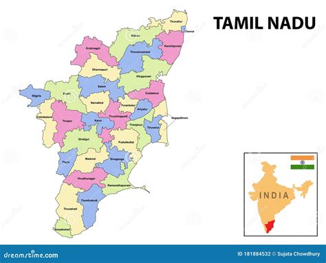 Tamil Nadu Map With Indian National Flag Illustration | CartoonDealer ...