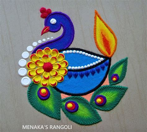 Easy Peacock Rangoli Design For Diwali | Deepavali Rangoli Designs ...