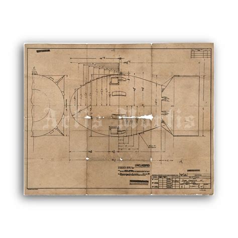 Printable Fat Man Atomic Bomb Diagram Blueprint poster, WWII Nuclear weapon