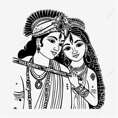 God Radha Krishna Black And White Coloring Page Vector, Ring Drawing ...