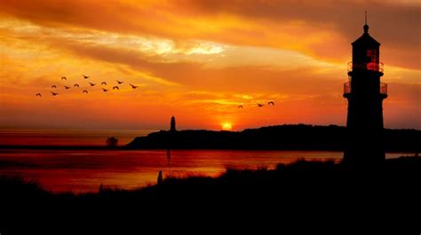 Sunset Ocean Lighthouse Silhouette Free Stock Photo - Public Domain ...