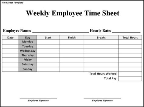 Printable Weekly Timesheet Template | shop fresh