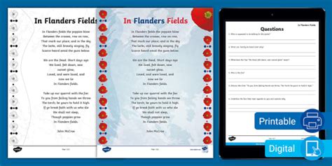 In Flanders Fields Poem Analysis Activity for 6th-8th Grade