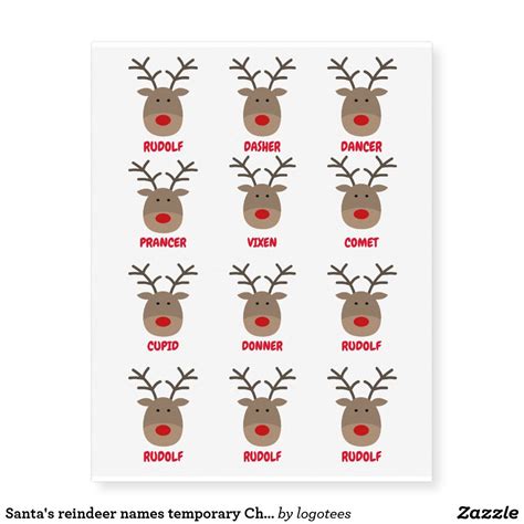 Santa's reindeer names temporary Christmas tattoos | Zazzle | Reindeer ...