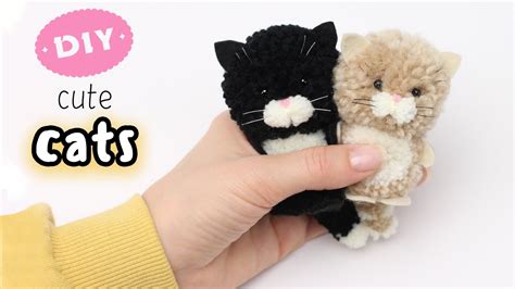 🌟 Diy Cute Cats Yarn Pom Pom 🐱 How to make a Kitty from knitting ...