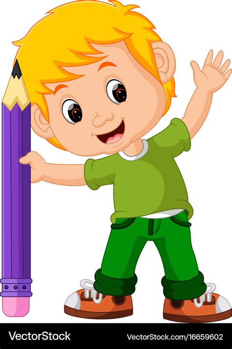 Kids boy with big pencil cartoon Royalty Free Vector Image