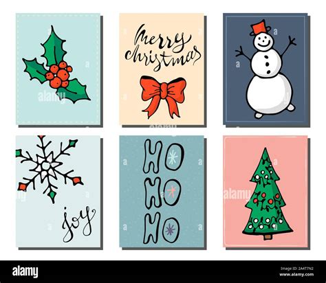 Doodle Christmas cards Set. Cute hand drawn design elements for poster ...