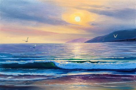 Sunrise Over Sea. Painting Seascape. Stock Image - Image of arts ...