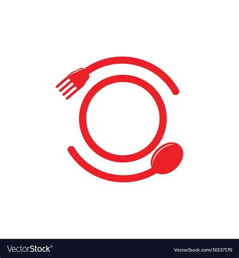 Circle spoon fork plate round logo Royalty Free Vector Image