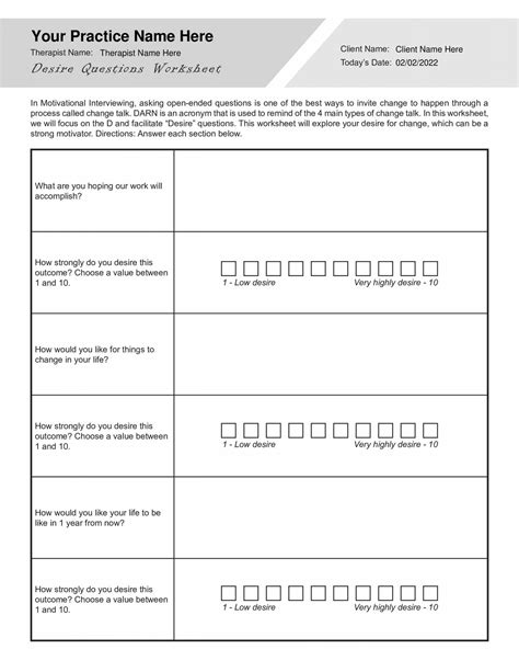 Motivational Interviewing Desire Questions Worksheet PDF