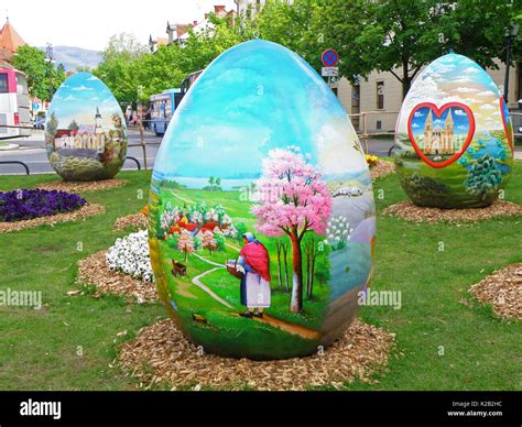 Painted Big Easter egg at the Zagreb Cathedral Square, Zagreb, Croatia ...