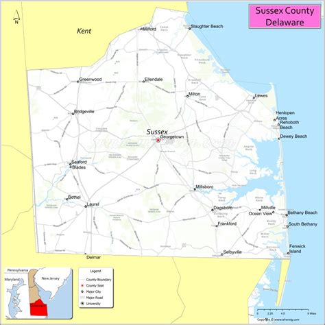 Map of Sussex County, Delaware - Where is Located, Cities, Population ...