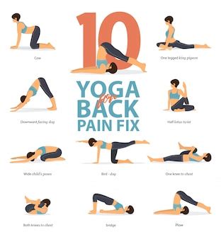 Premium Vector | 10 yoga poses for back pain relieve.