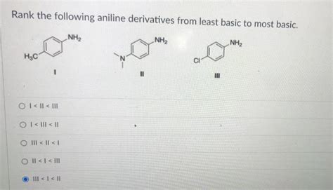 Solved Rank the following aniline derivatives from least | Chegg.com