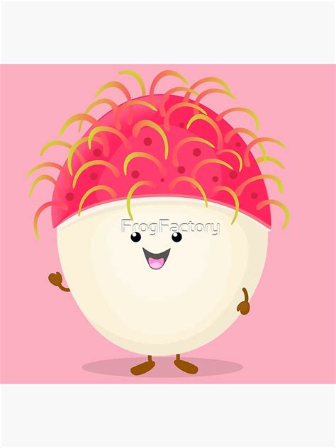 "Cute pink happy rambutan cartoon character illustration" Art Print by ...