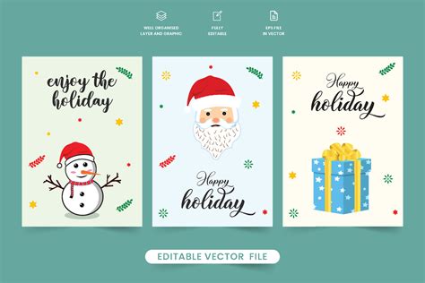 Holiday greeting card bundle design with A snowman and Santa face ...