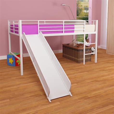 DHP Laurie Junior Twin Metal Loft Bed, Off White with Off White Slide ...