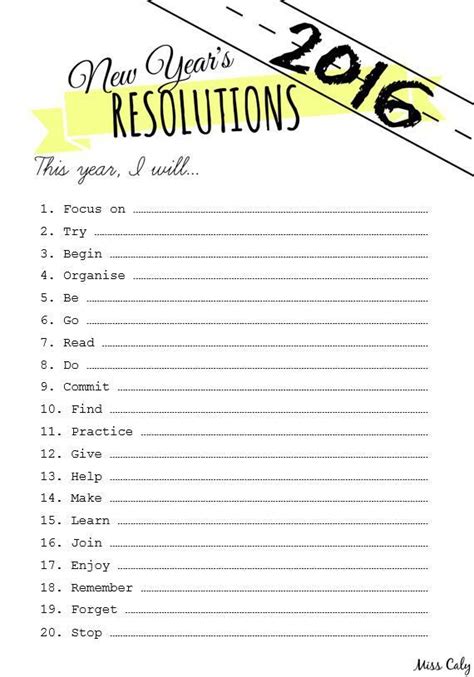 Free New Year's Resolution Printables