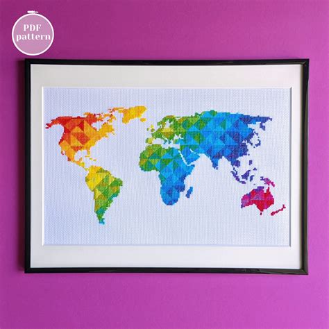 World Map Cross Stitch Scheme for Instant Download. Rainbow - Etsy