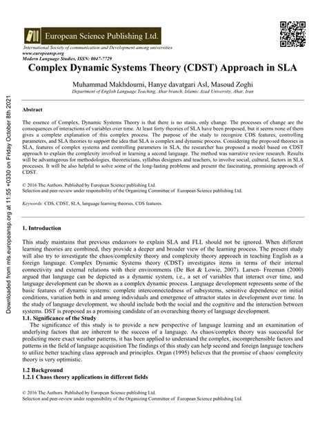 Complex Dynamic Systems Theory (CDST) Approach in SLA - DocsLib