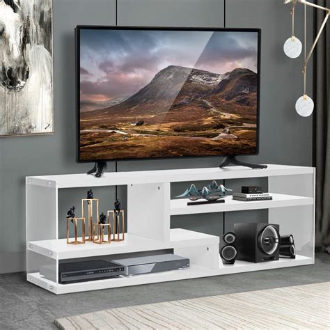 51 White Wood TV Stand with Acrylic for TVs Up To 55 Modern ...